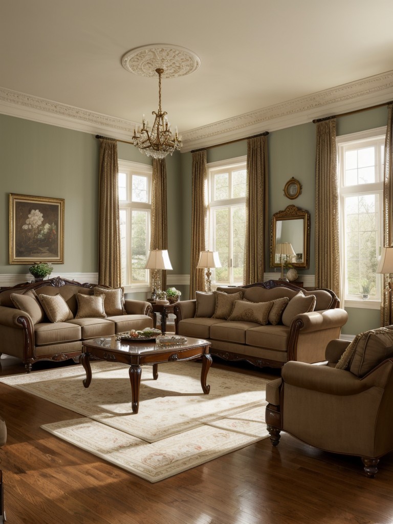 Traditional living room decorating ideas with elegant furniture, ornate details, and a timeless color palette.