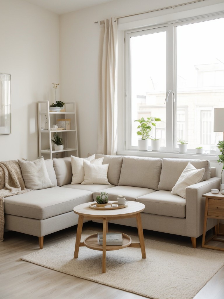 Brighten up a small apartment with light, neutral colors to create an airy and open feel.