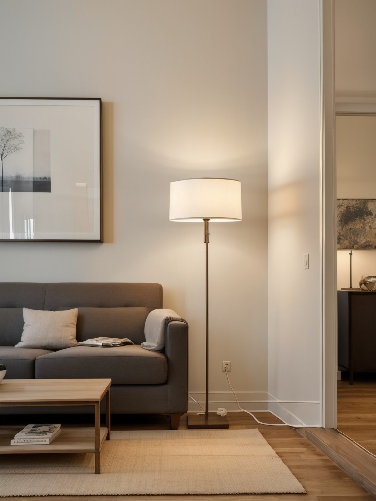 Experiment with different lighting options, such as floor lamps or wall sconces, to create a cozy ambiance in a small apartment.