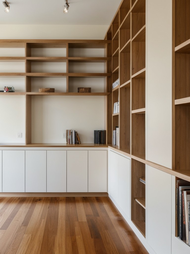 Use vertical space effectively by installing floating shelves or utilizing floor-to-ceiling bookcases for additional storage.