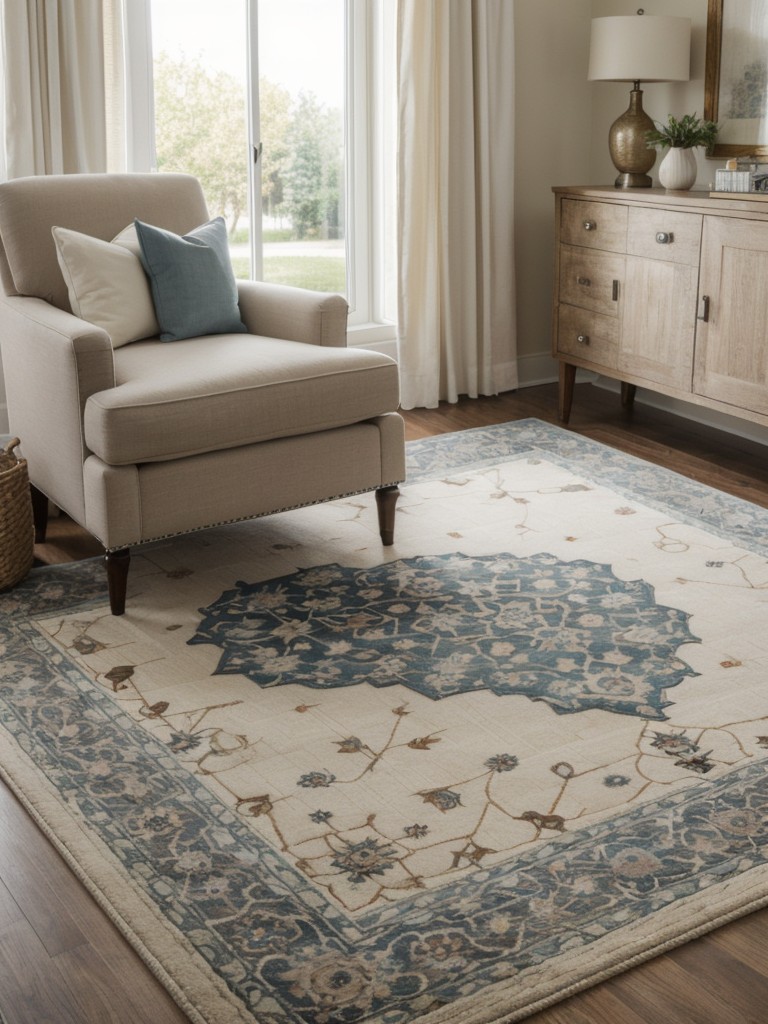 Choosing a statement rug to anchor the room and add a pop of color or texture.