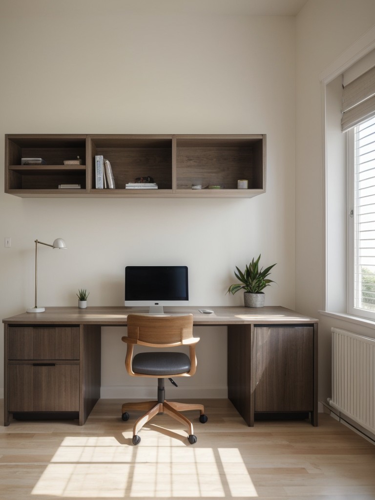 Incorporating a floating desk or a wall-mounted workspace to save space and enhance productivity.