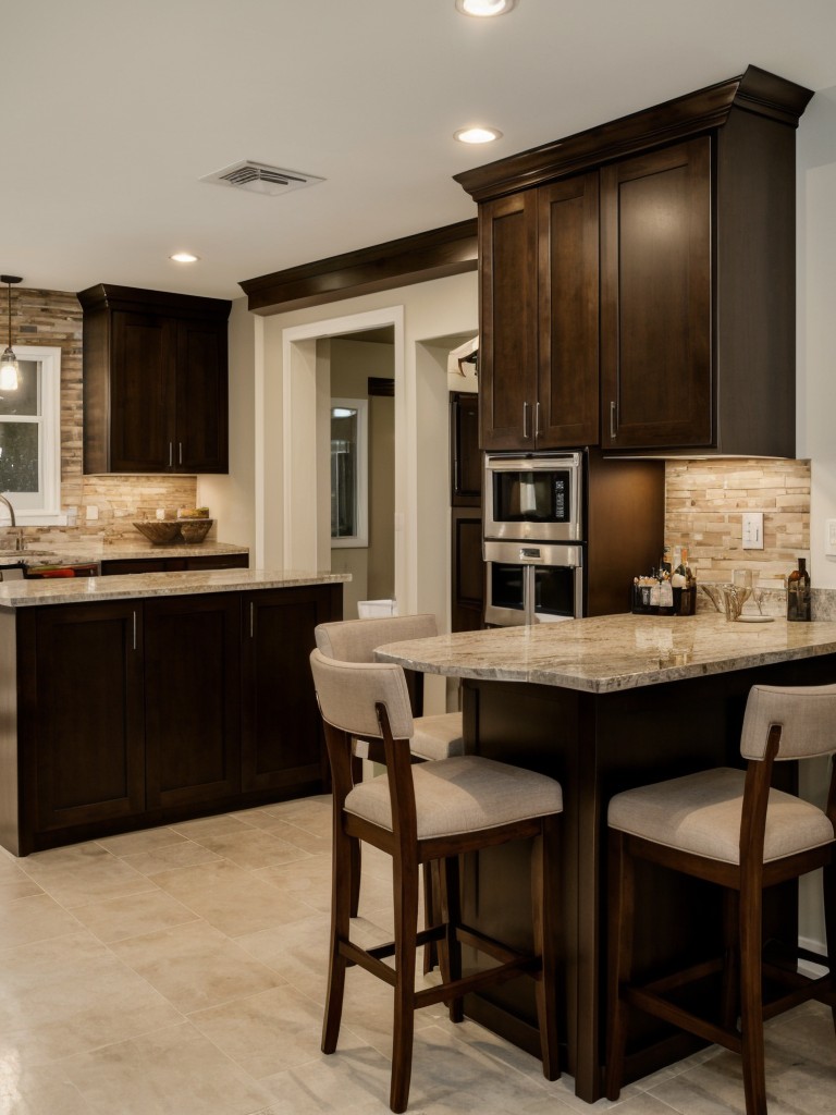 Incorporating a small dining area with a bar counter or a bistro table and chairs.