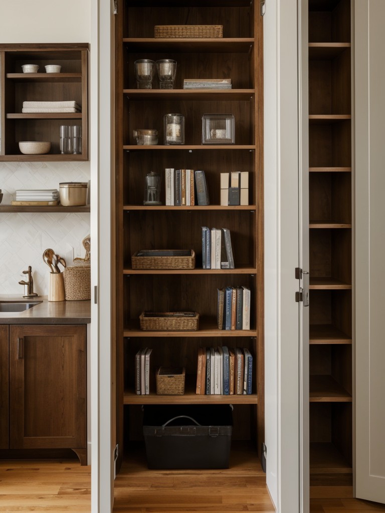 Utilizing vertical storage options, such as tall bookshelves or hanging hooks, to make the most of vertical space.