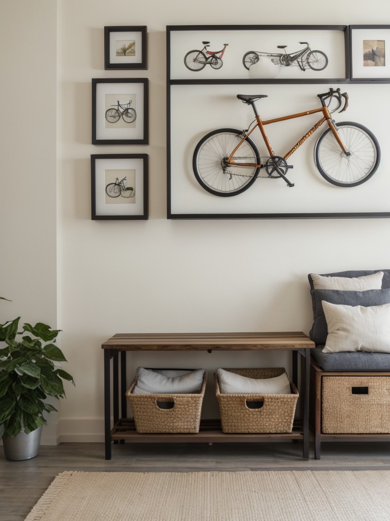 Utilizing wall space for functional and decorative purposes, such as a hanging bike rack or a gallery wall.