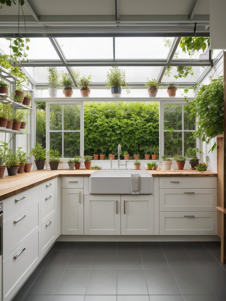 Create a mini greenhouse or plant wall to visually separate the kitchen from the rest of the studio.