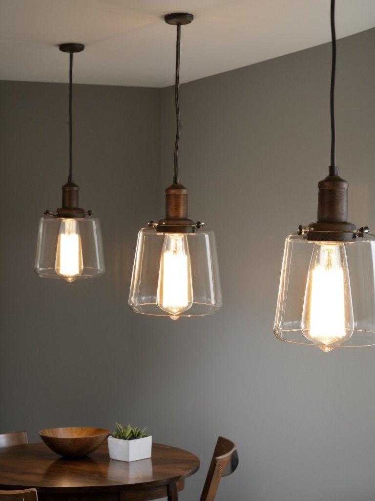 Hang a series of decorative pendant lights at varying heights to visually define different zones.