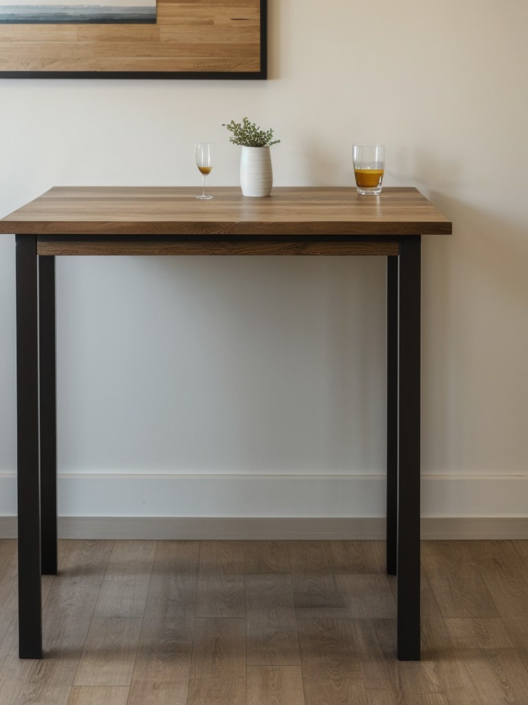 Install a folding dining table/bar that can be raised when needed and folded against the wall when not in use.