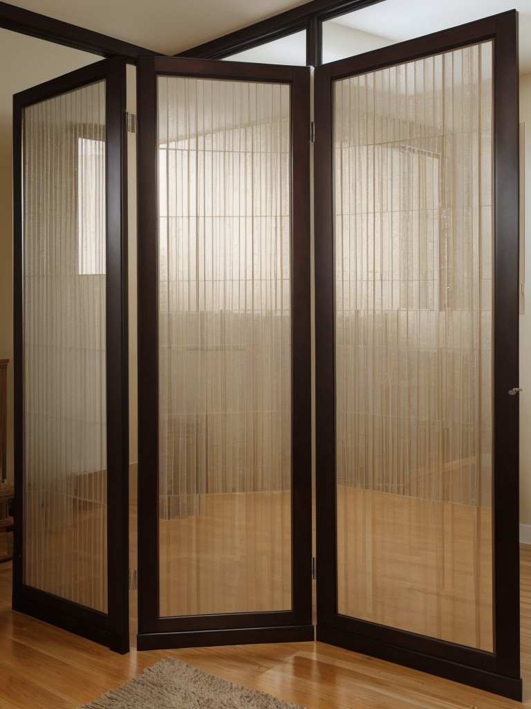 Utilize a decorative folding screen with mirrored panels to add both functionality and style as a partition.