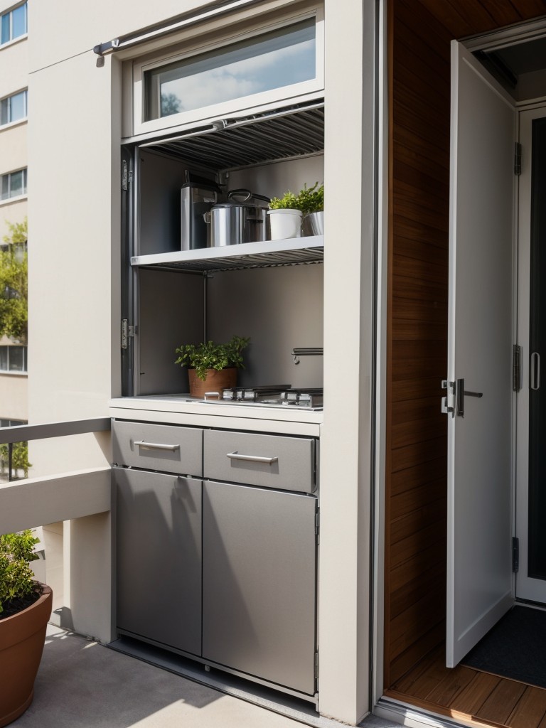 Maximizing functionality on a small apartment balcony with foldable furniture, built-in storage, and a compact grill.