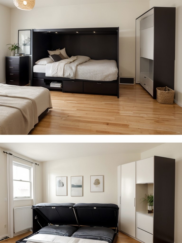 Optimize space in your studio apartment with versatile furniture pieces like a murphy bed that can be folded away to create more living space during the day.