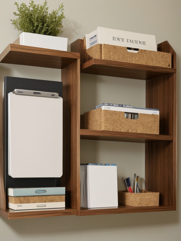 Use decorative file organizers, wall-mounted cork boards, and floating shelves to keep your home office essentials neatly organized and easily accessible.