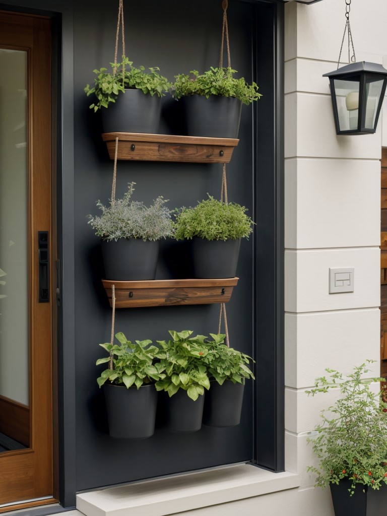 Creative use of planters and hanging pots to maximize vertical space.
