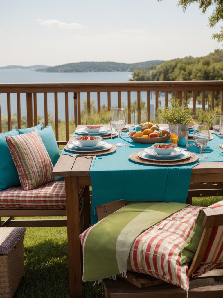 Use of colorful outdoor textiles like cushions or tablecloths.