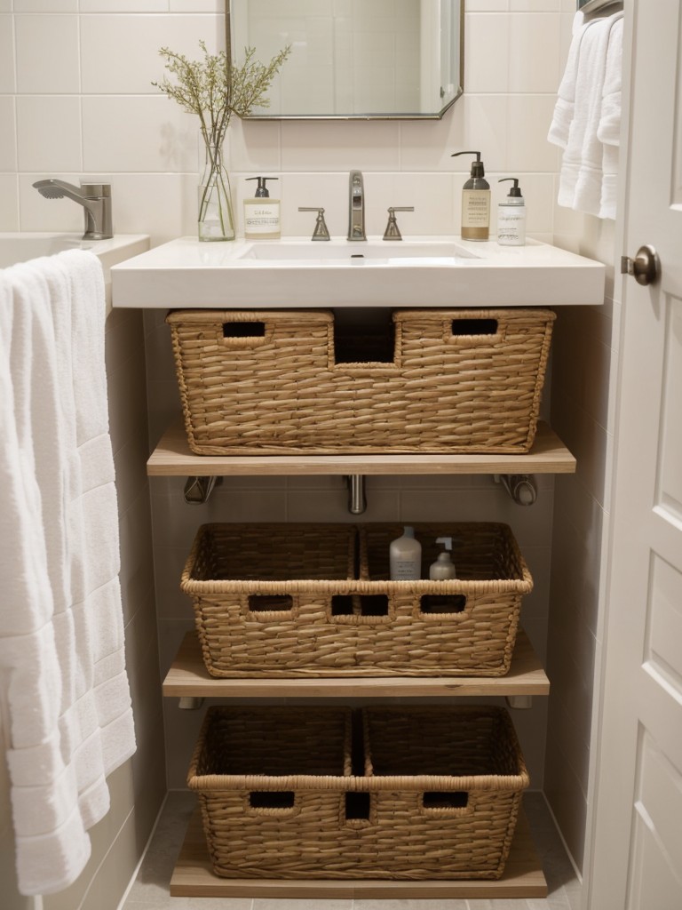 Use small baskets or bins for storing toiletries and other bathroom essentials.