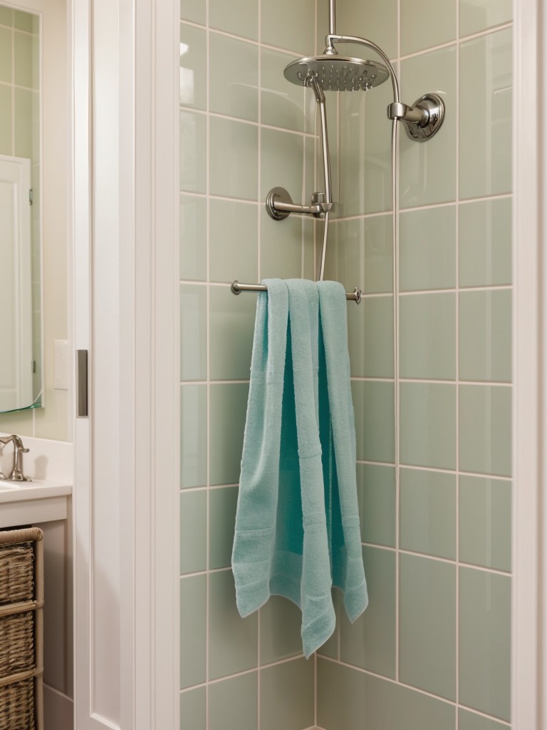 Consider using a tension rod across the shower for hanging loofahs and other bath accessories.