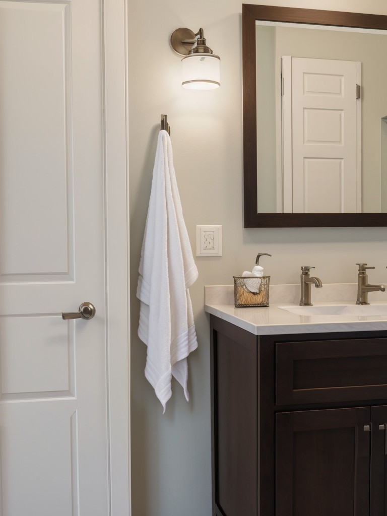 Install hooks behind the bathroom door or on the back of the bathroom door to hang towels or robes.