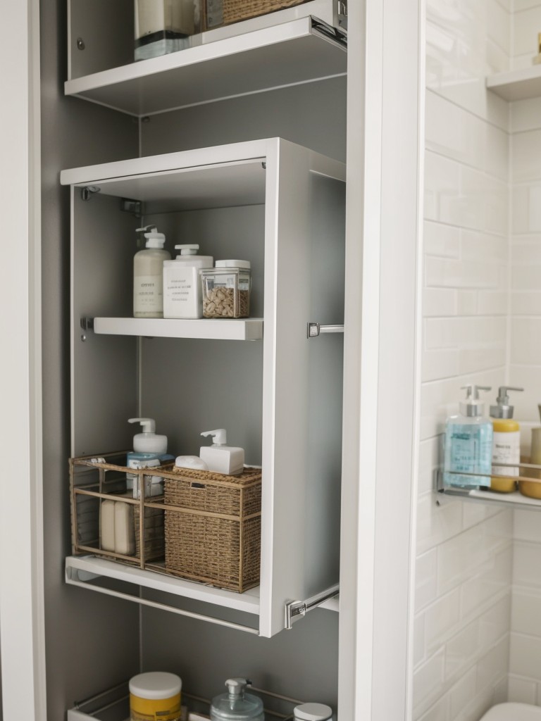 Use a magnetic strip on the inside of your bathroom cabinet or on the wall to keep small metal items, like tweezers or bobby pins, easily accessible.