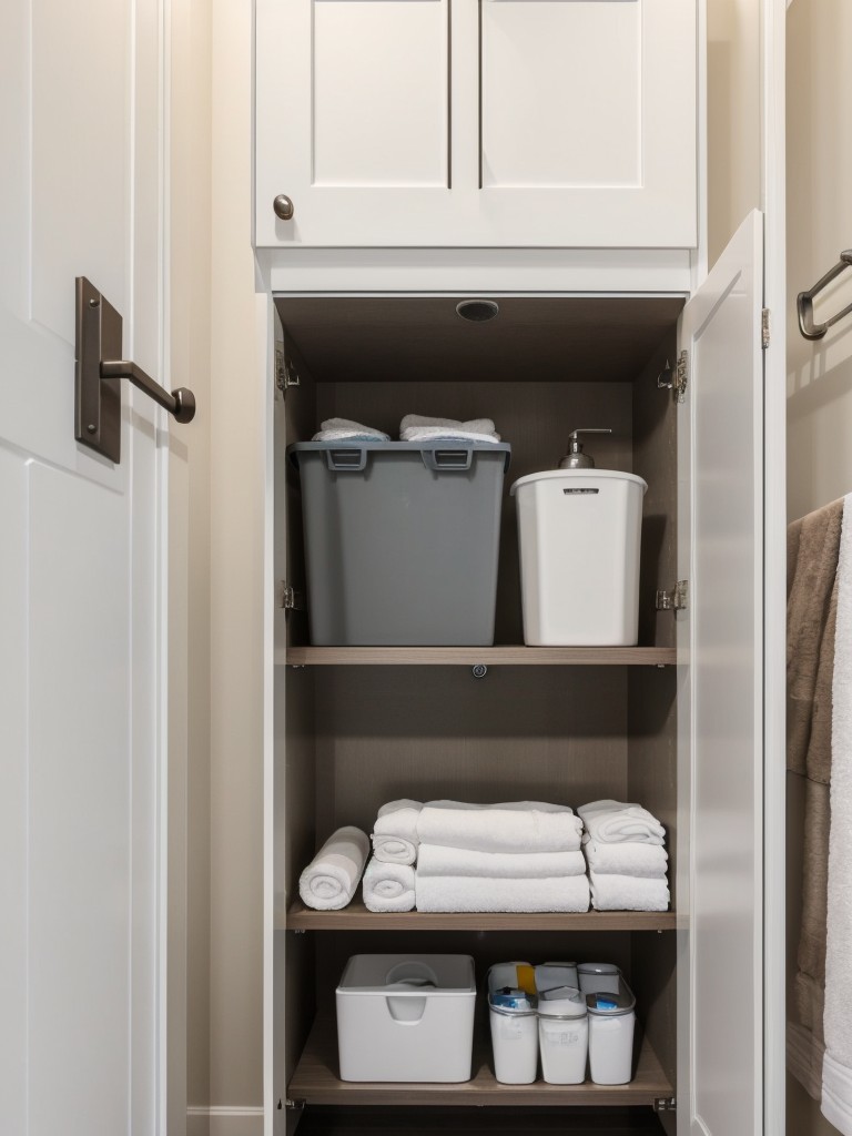 Utilize the back of the bathroom door with an over-the-door storage unit for additional storage options.