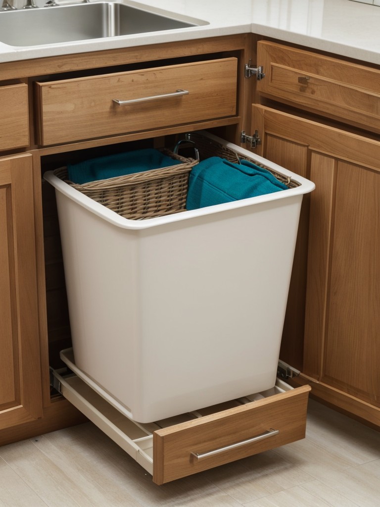 Utilize the space beneath the sink by adding baskets or storage containers.