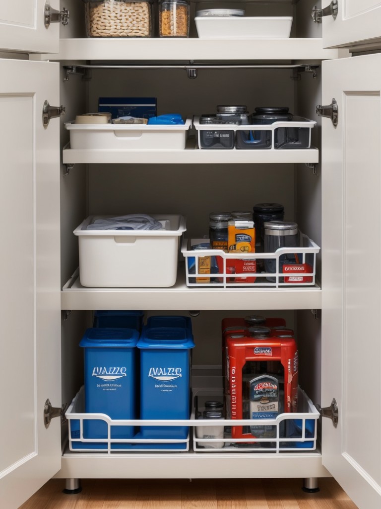 Utilize an under-sink organizer with adjustable shelves to maximize storage space and accommodate various-sized items.