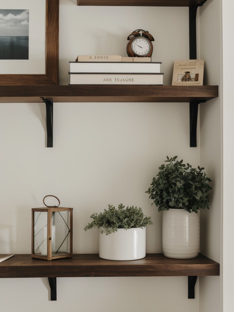 Hang floating shelves on the walls to keep books, decor, and personal items organized.