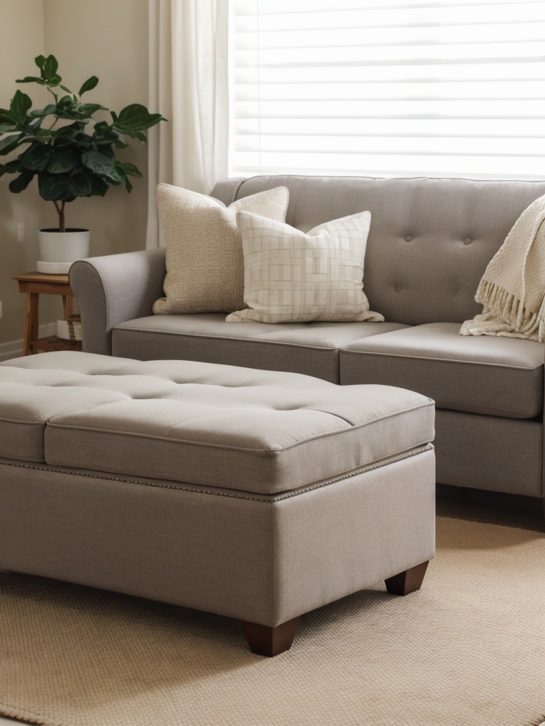 Invest in a multipurpose furniture piece like a storage ottoman or bench to store extra blankets or pillows.