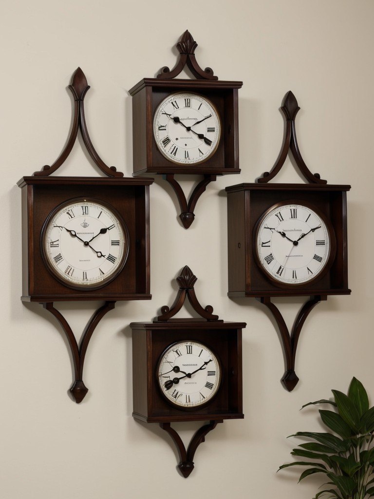 A decorative and functional wall clock or a set of elegant wall shelves.