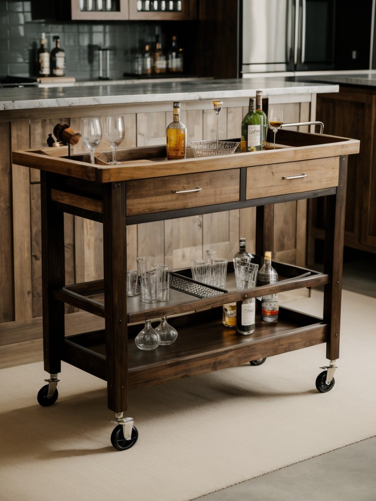 A trendy and practical bar cart for entertaining guests.