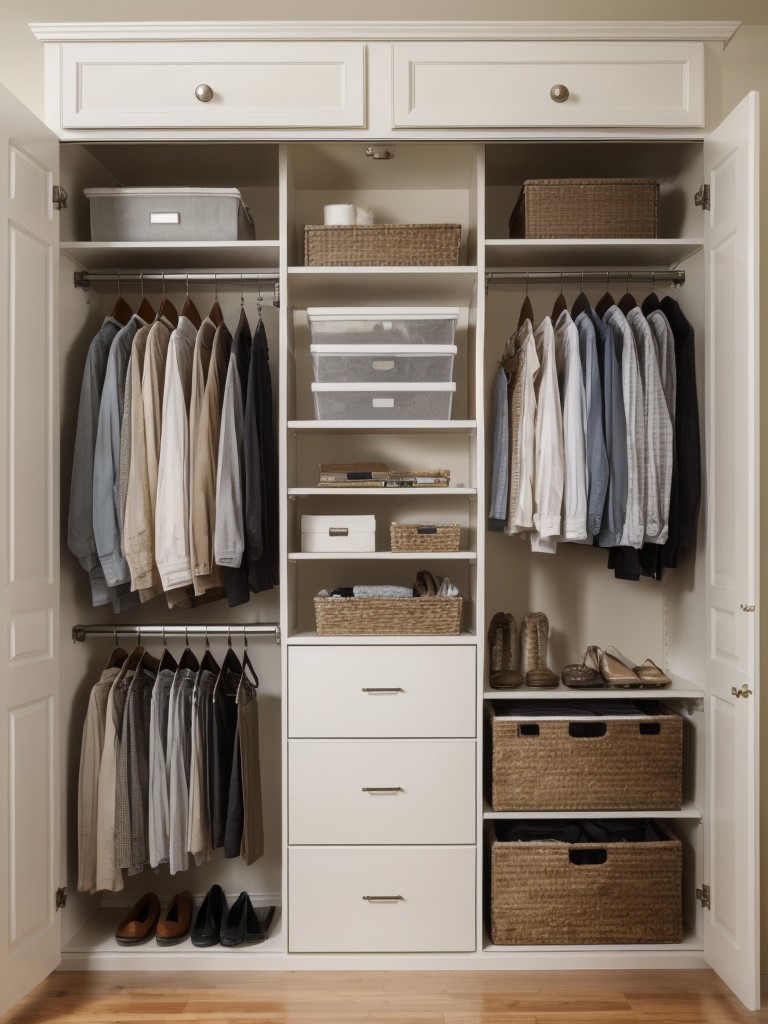 If space allows, add a small dresser or storage ottoman inside the closet for additional storage options.