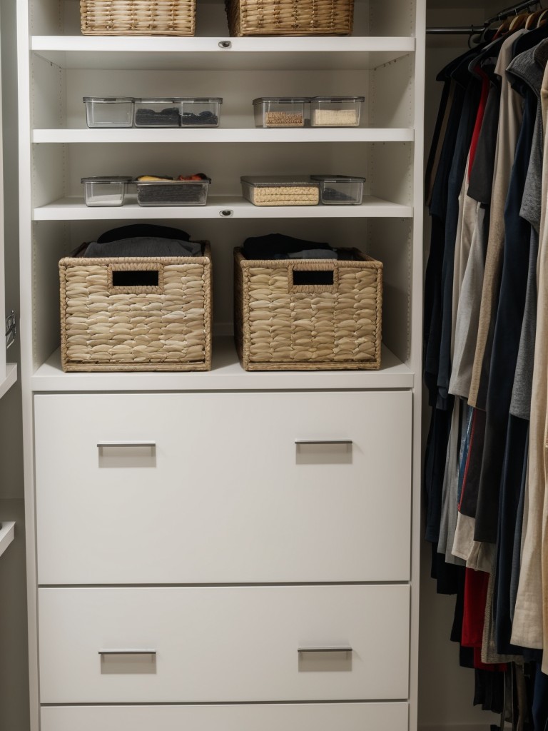 Install a closet system with adjustable shelves and drawers to accommodate different items.