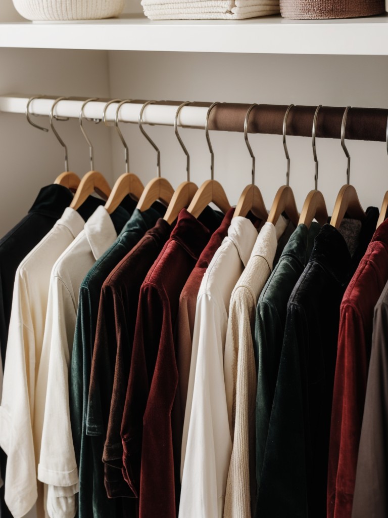 Use space-saving hangers and slim velvet hangers to optimize closet space.
