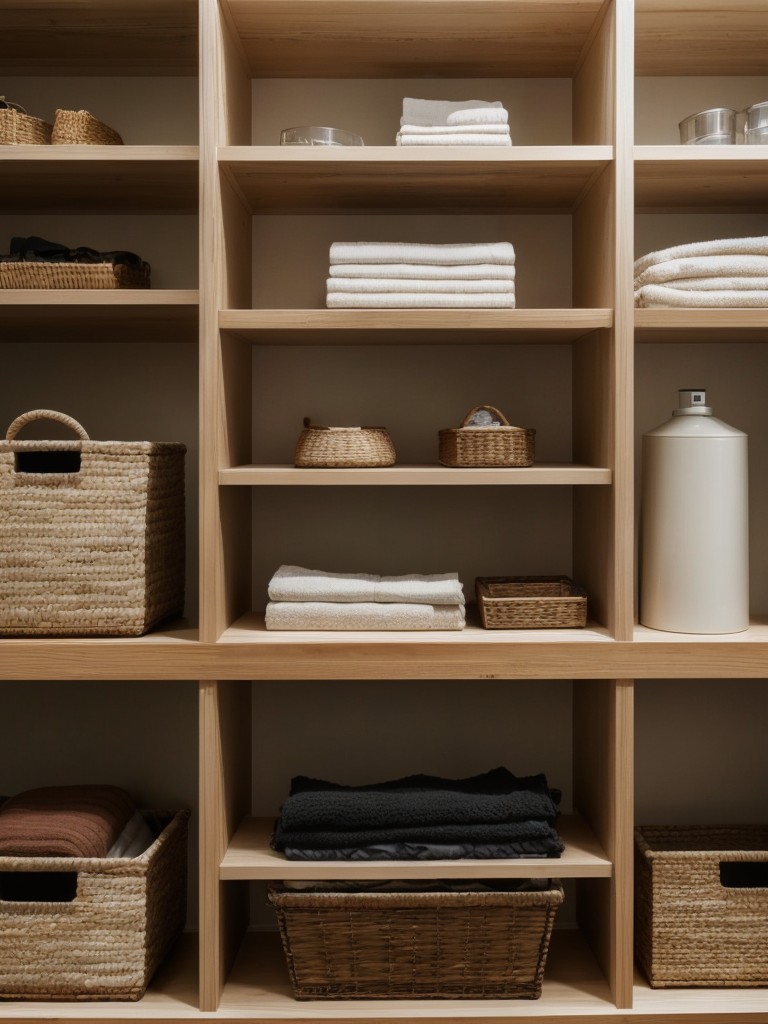 Utilize the top shelf for storing items that are not frequently used or seasonal clothing.