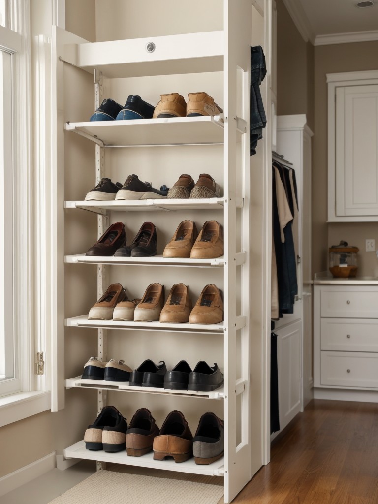 Consider installing a pull-out shoe rack or a hanging shoe organizer for efficient shoe storage.