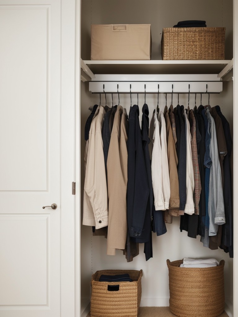 Install hooks or pegboards on the walls of the closet for additional hanging options.