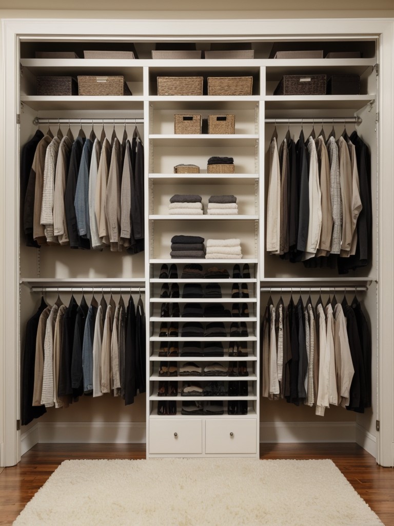 Utilize built-in shelving or cubbies within the closet for folded clothing or accessories.
