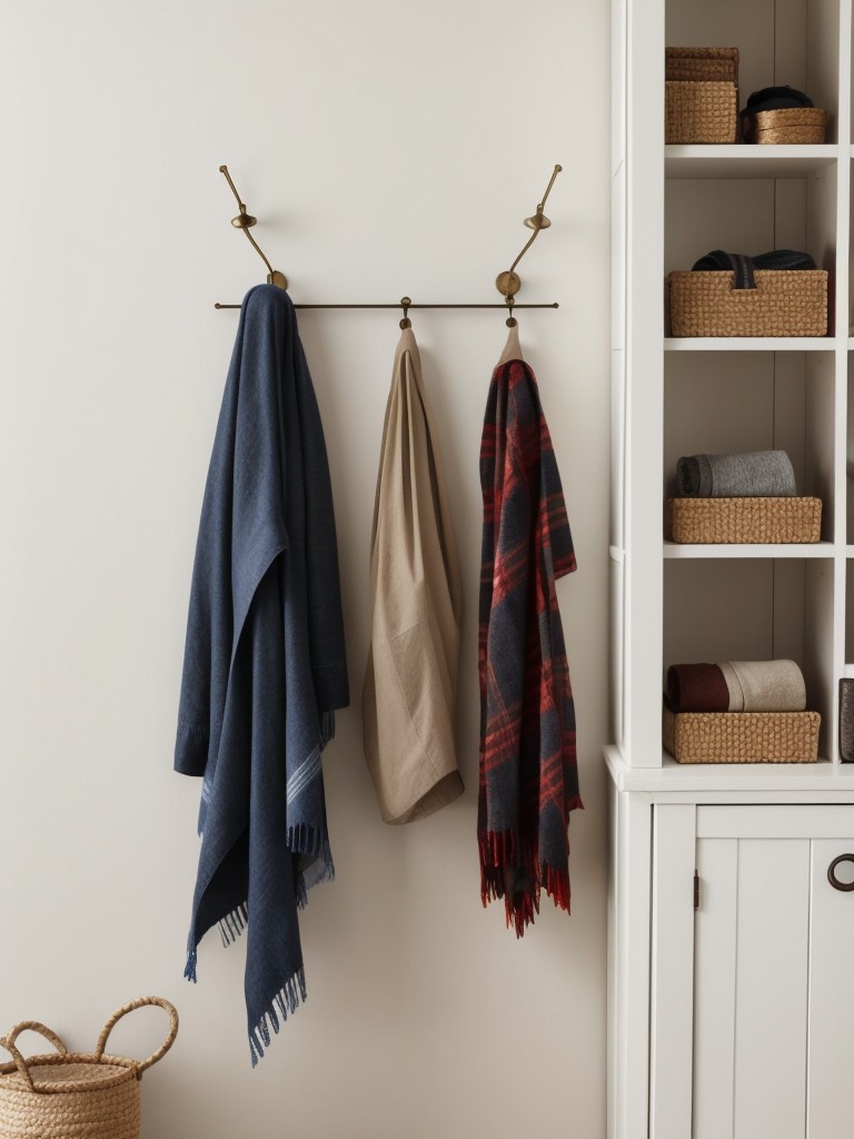 Create a display area for your favorite accessories, like scarves or hats, by using decorative wall hooks or hanging organizers.