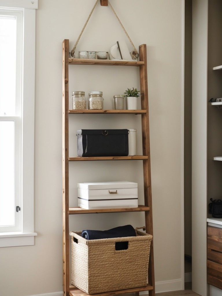 Create a DIY ladder shelf or hanging rod by repurposing a ladder as a stylish and efficient clothing storage solution.