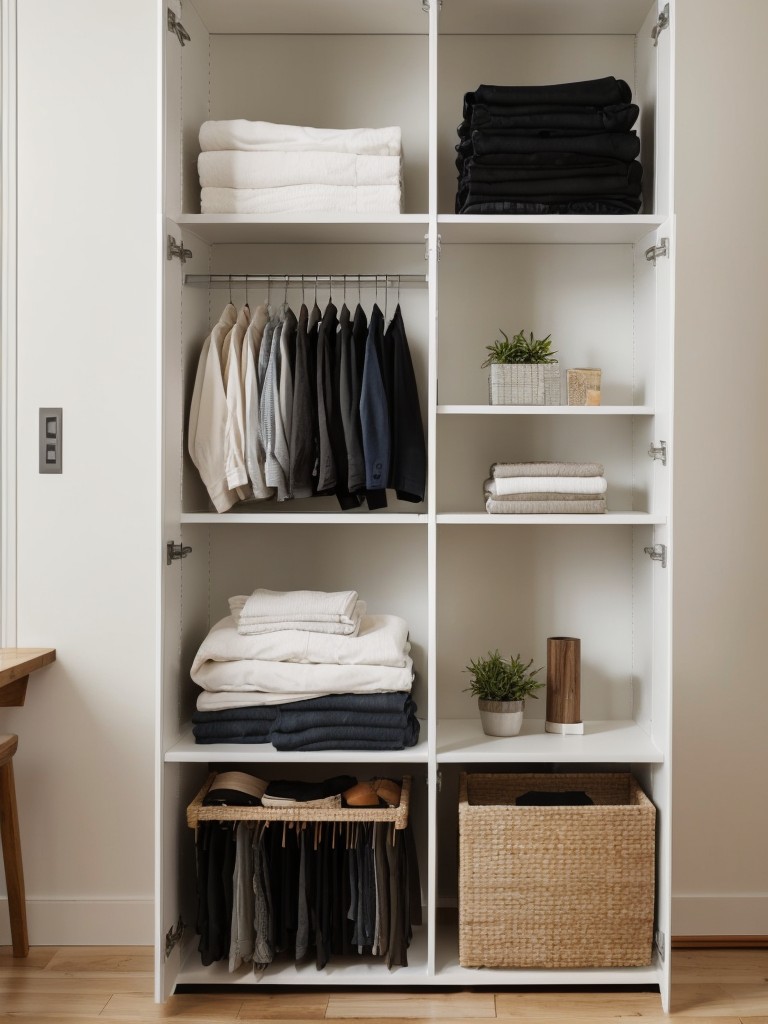 Make use of open shelving units or cube storage to create a stylish and functional clothing storage display in your apartment.
