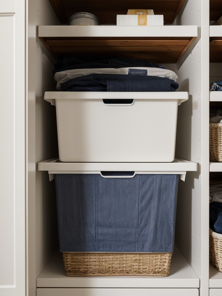 Use labeled storage bins or boxes to keep your clothing items sorted and easily accessible.