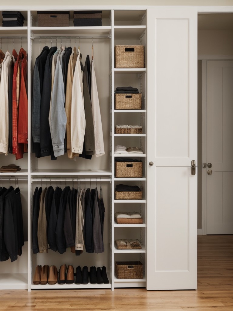 Utilize clothing racks with adjustable heights or shelves to accommodate different clothing items, providing more storage versatility.