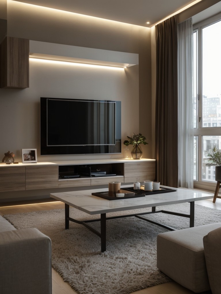 Innovative coffee table designs that integrate LED lighting to create a cozy and atmospheric ambiance in the apartment.