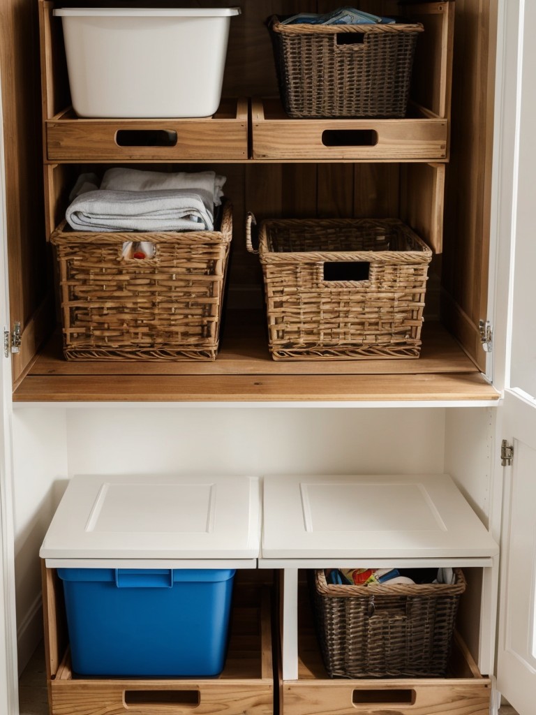 Get creative with storage by using baskets, crates, and decorative boxes to keep your belongings organized and easily accessible.