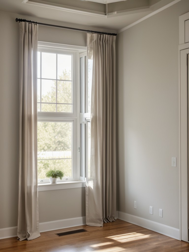 Hang curtains higher than the windows to create the impression of higher ceilings.