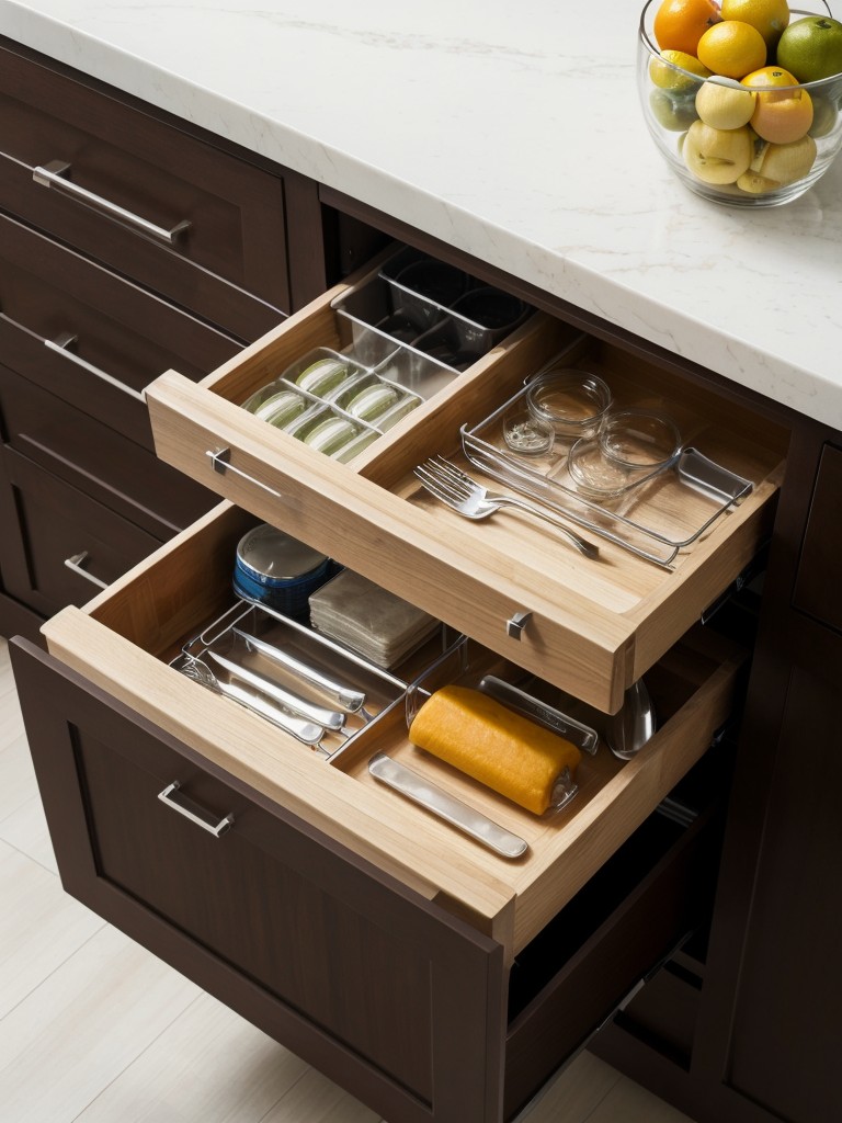 Maximize storage in your kitchen with stackable containers and drawer organizers.