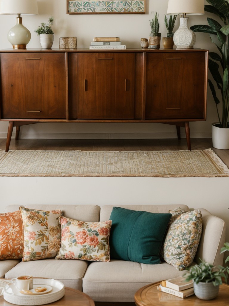 Dive into the past by incorporating vintage-inspired textiles like floral prints, geometric patterns, and mid-century modern furniture to achieve a retro ambiance in your apartment.