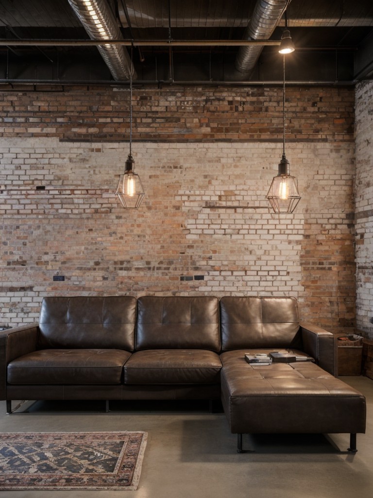 Embrace the industrial aesthetic with exposed brick walls, metal furniture, and factory-inspired lighting to create a modern and edgy vibe in your apartment.