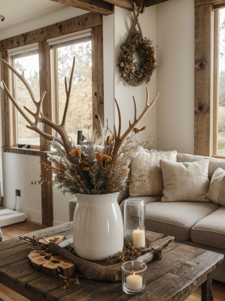 Incorporate elements of nature like dried flowers, antlers, and natural wood slices into your apartment decor to enhance the cozy and rustic atmosphere.