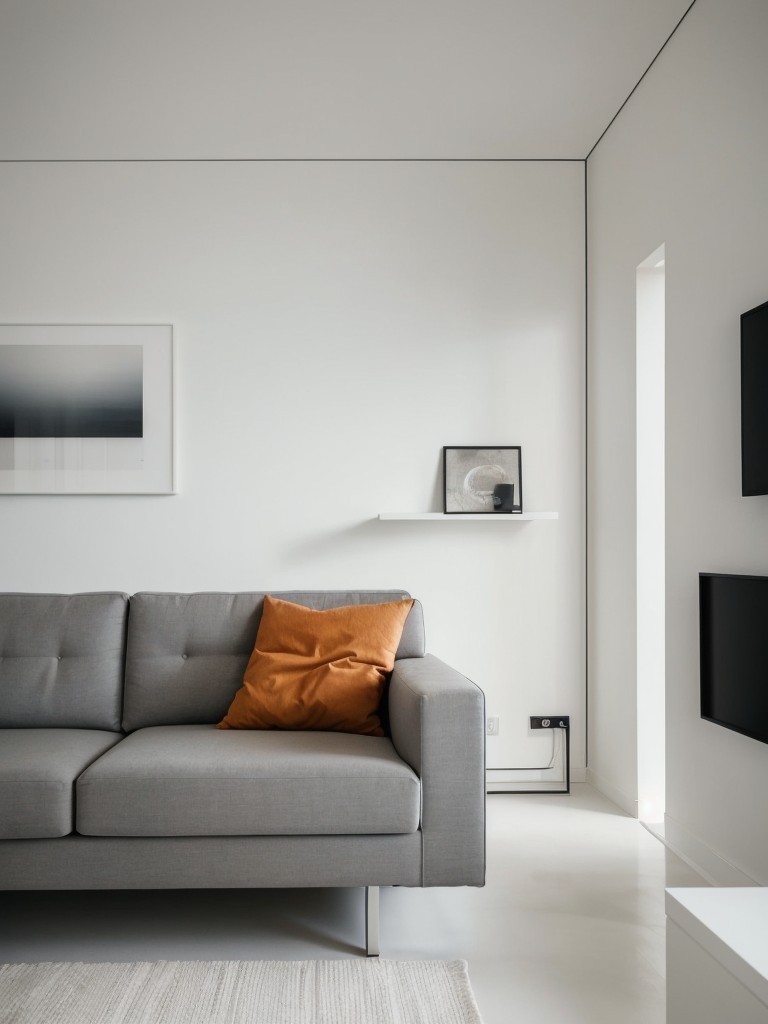 Opt for minimalist apartment design with clean lines and a simple color palette, using sleek furniture, hidden storage solutions, and minimalistic artwork.