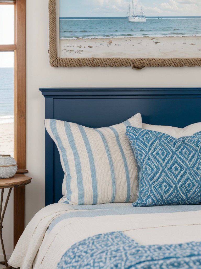 Transform your apartment into a seaside sanctuary by using a coastal color palette of blues, whites, and sandy tones, along with nautical decor elements like rope accents and seashell motifs.